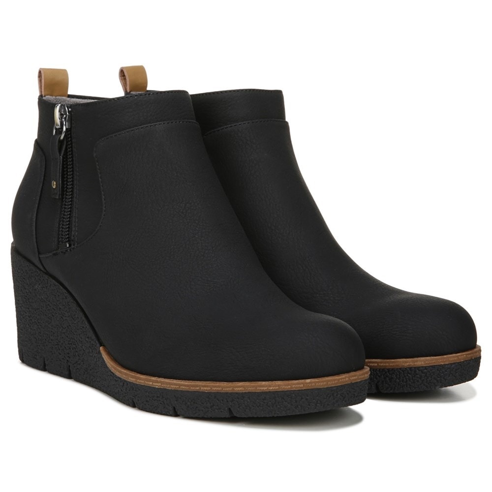 Sz8 Dr Scholls Women's Bianca Wedge Bootie black with brown trim
